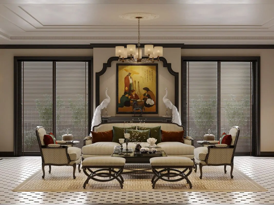 Living Room 3D Design of Interior Design Indochine Style | NTDecor