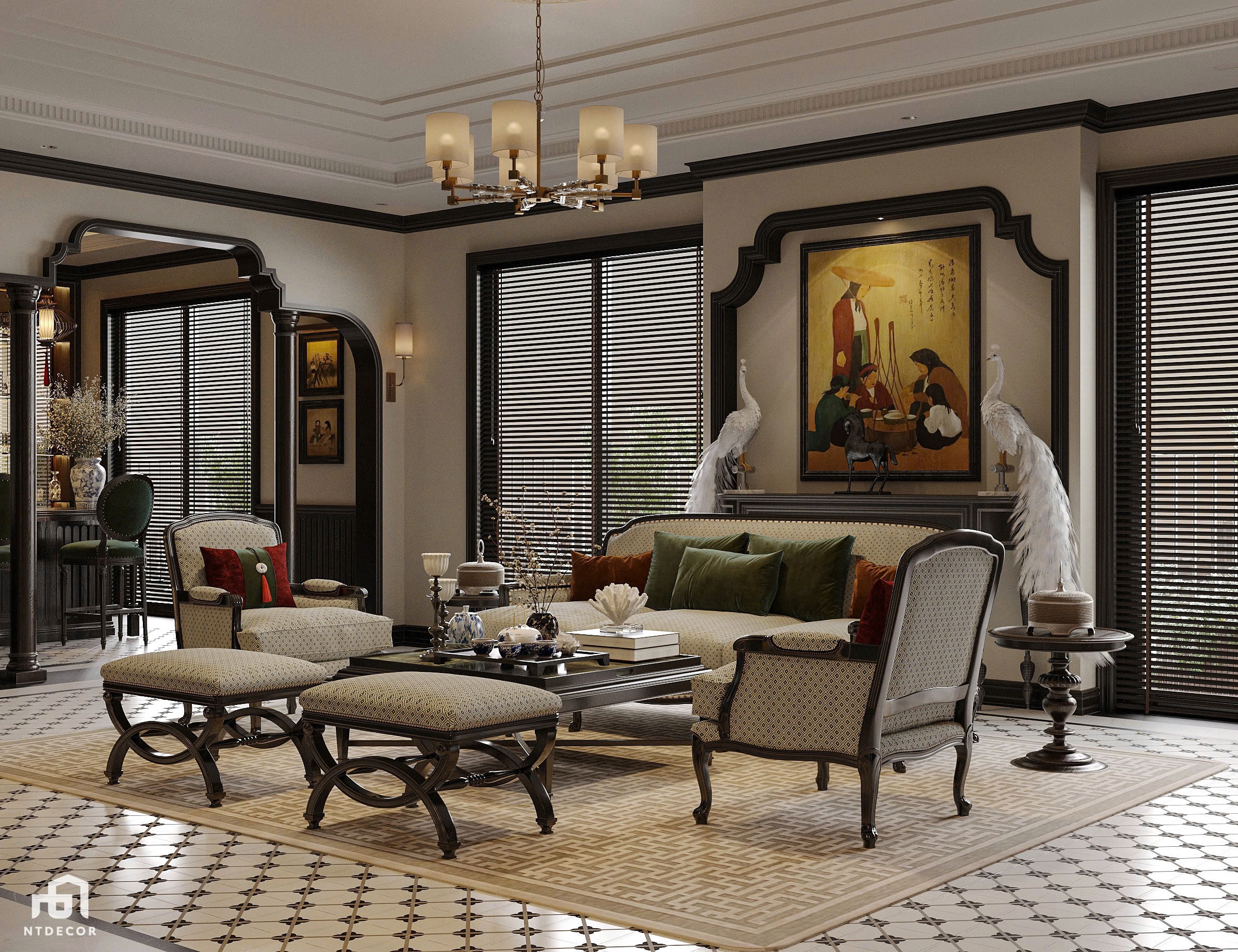 Living Room 3D Design of Interior Design Indochine Style | NTDecor