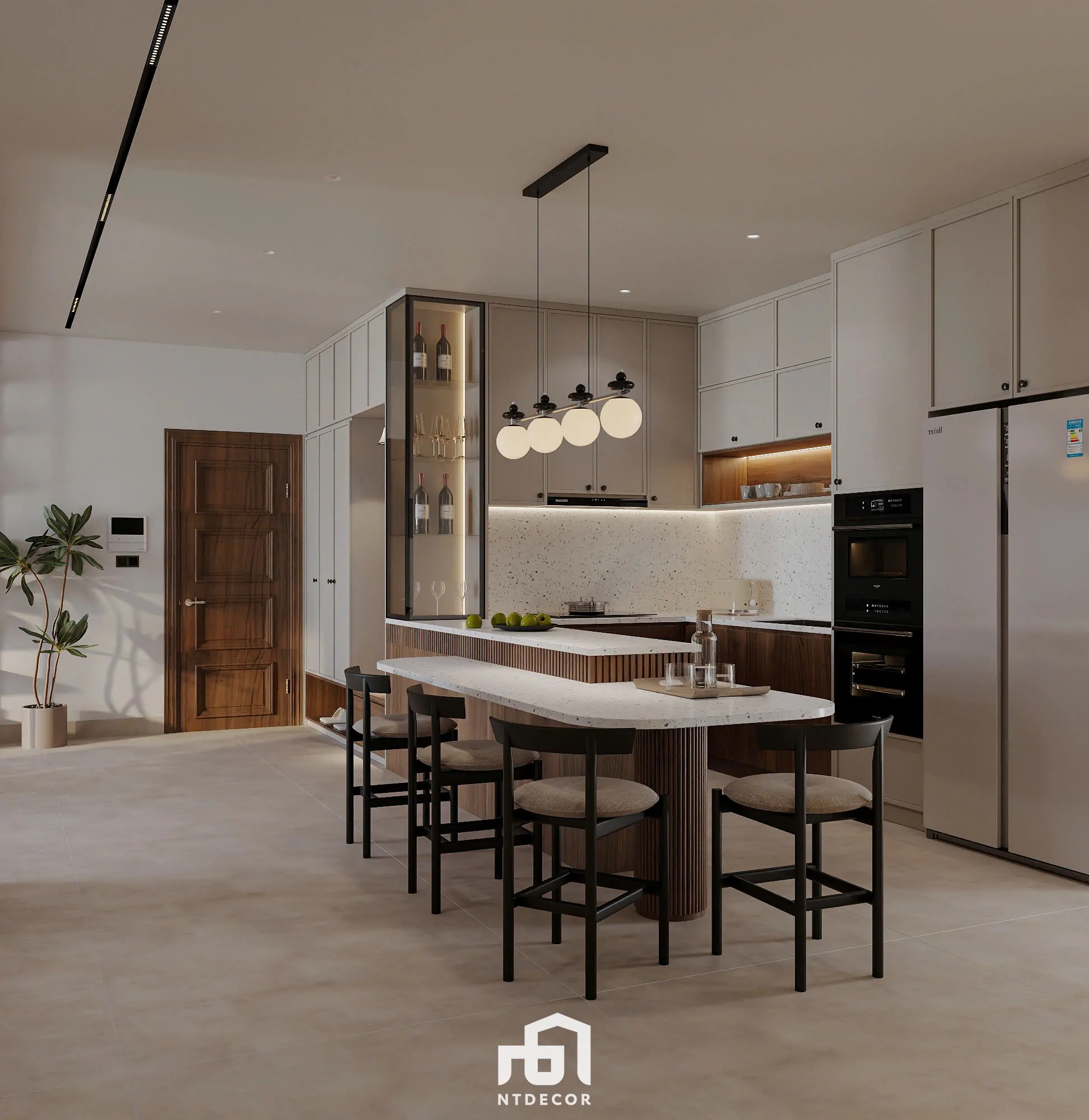 Kitchen of Ms Ly Apartment 3D Design Modern Style Mix Japandi | NTDecor
