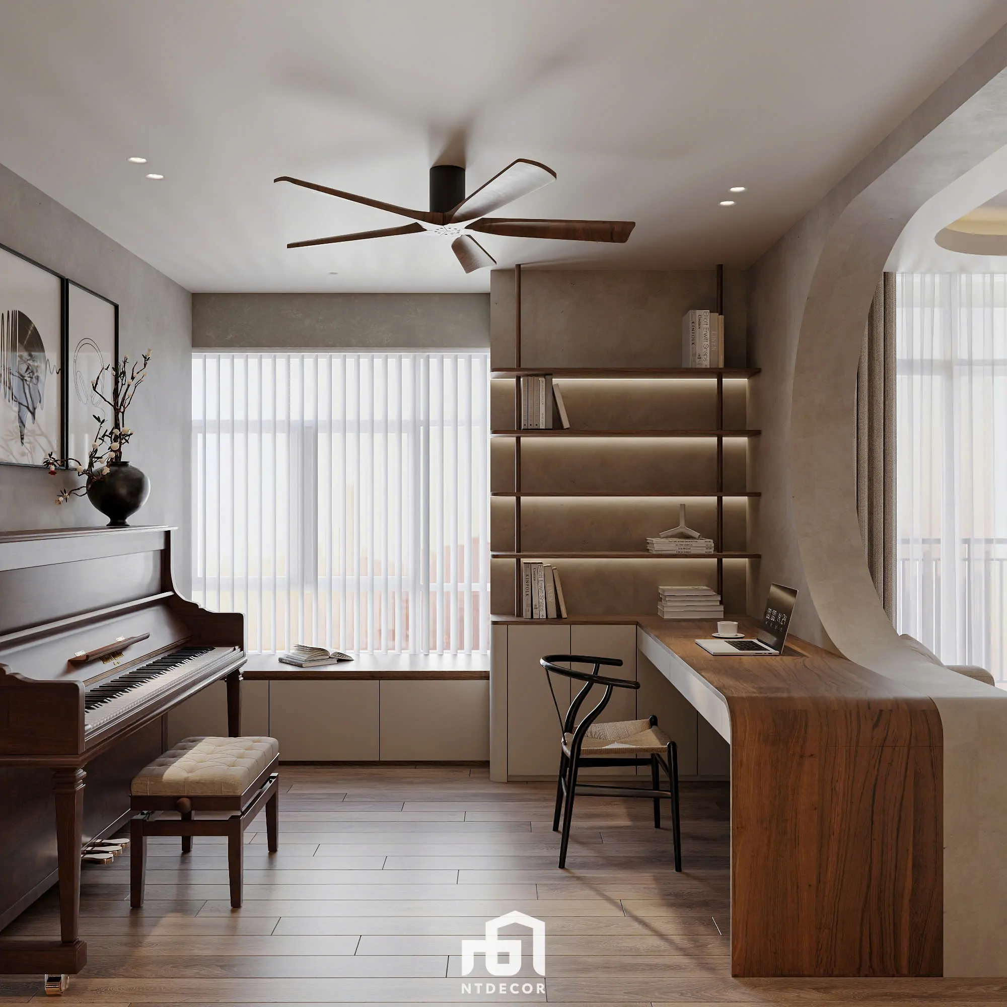 Living Room of Ms Ly Apartment 3D Design Modern Style Mix Japandi | NTDecor