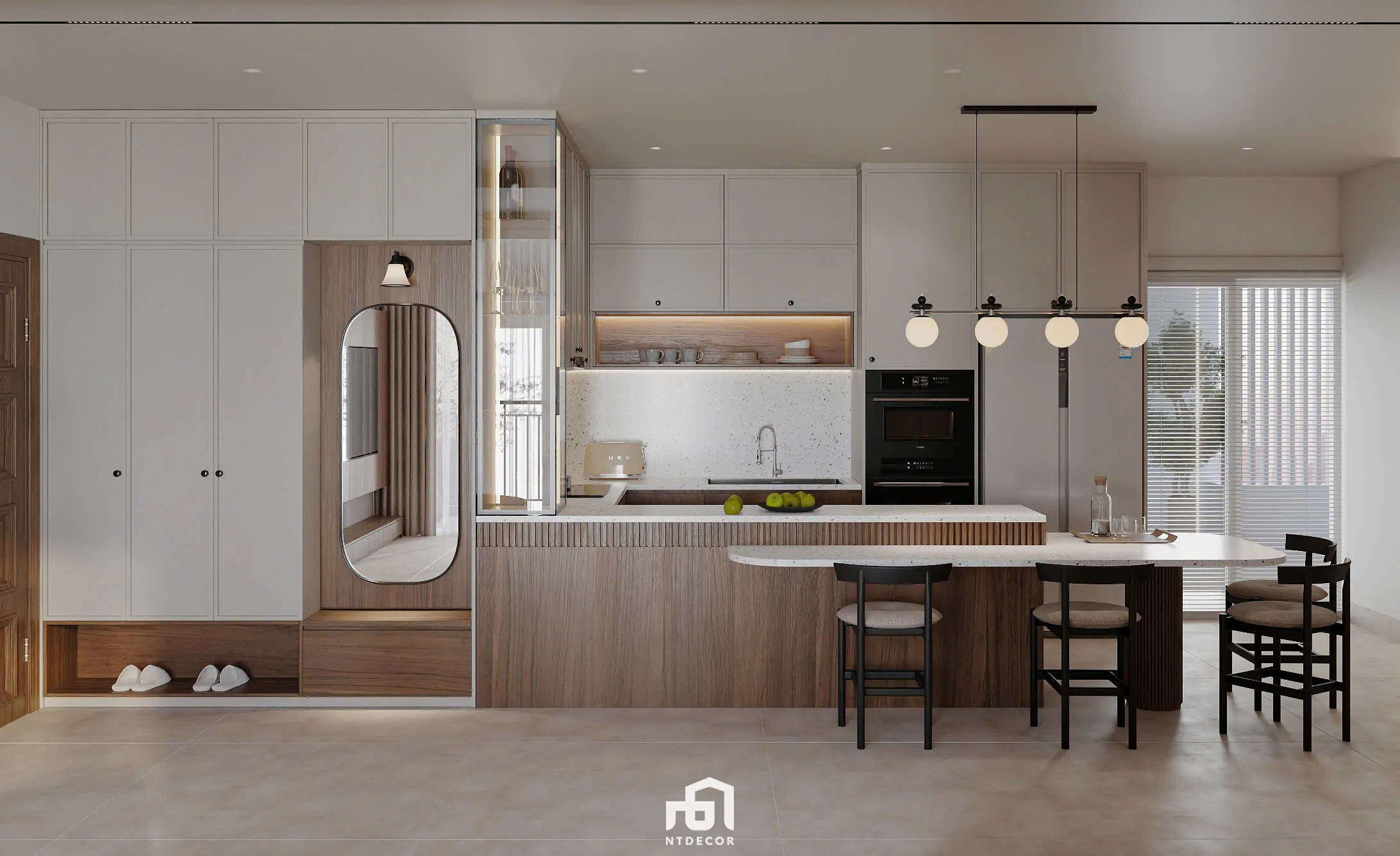 Kitchen of Ms Ly Apartment 3D Design Modern Style Mix Japandi | NTDecor