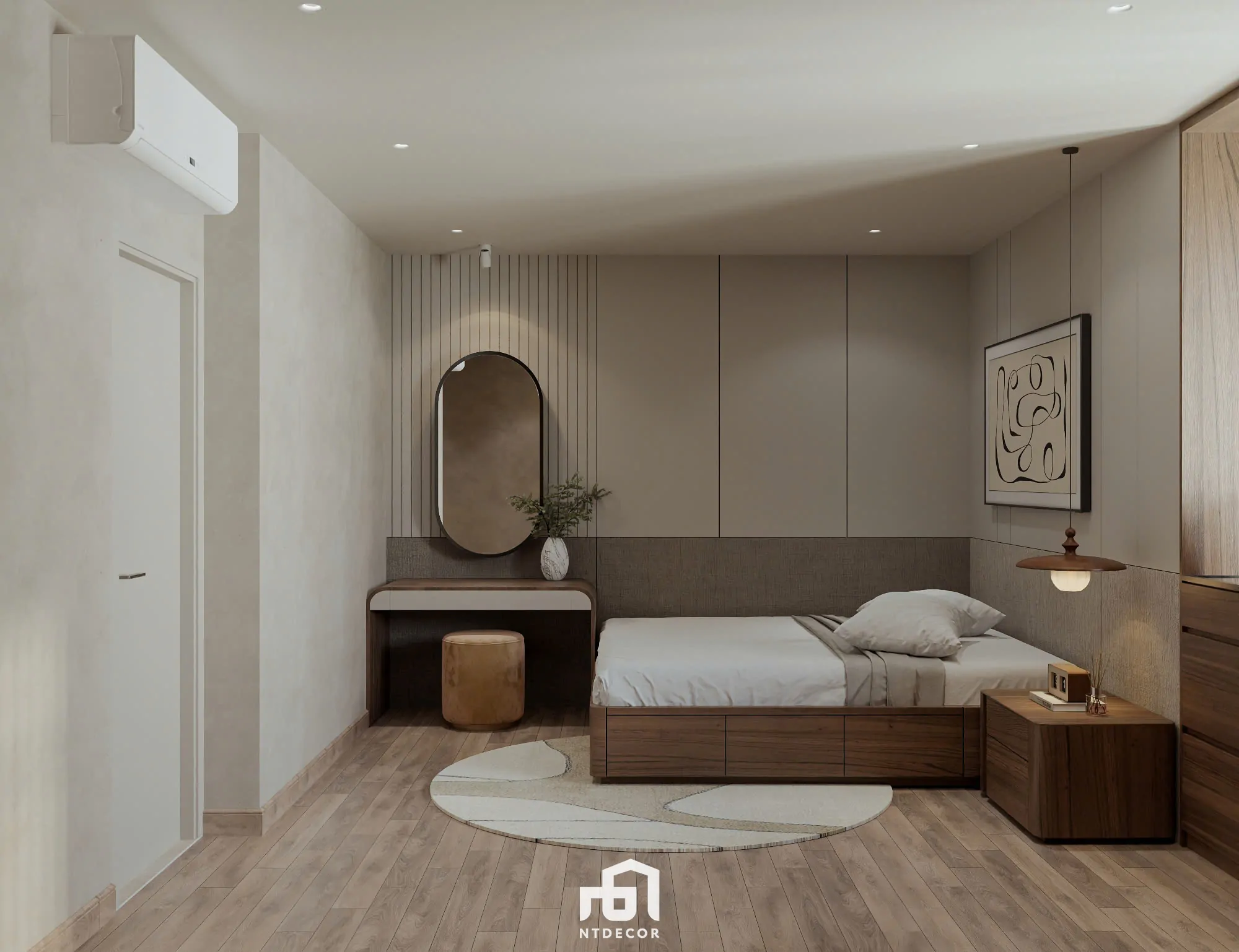 Bedroom of Ms Ly Apartment 3D Design Modern Style Mix Japandi | NTDecor
