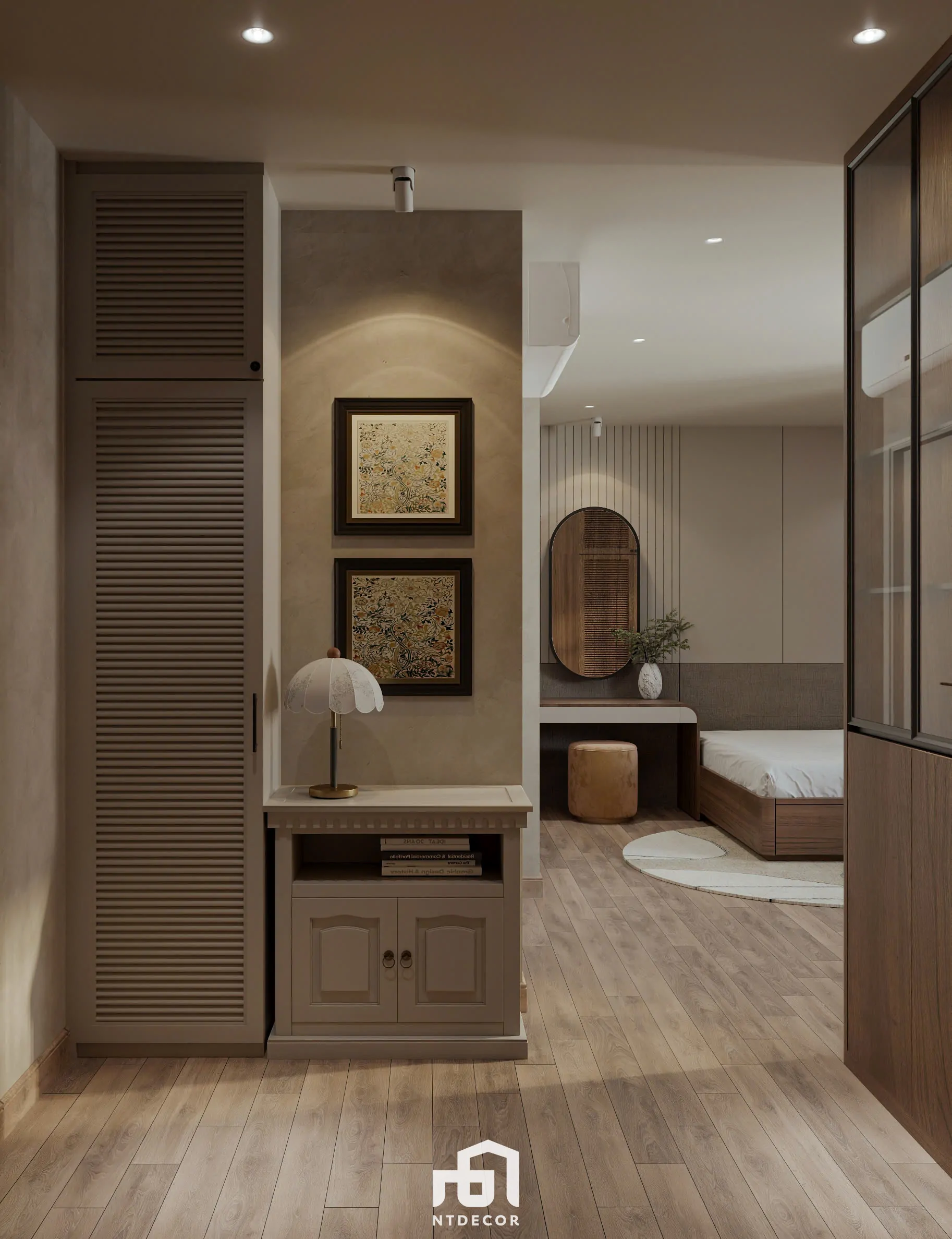 Bedroom of Ms Ly Apartment 3D Design Modern Style Mix Japandi | NTDecor