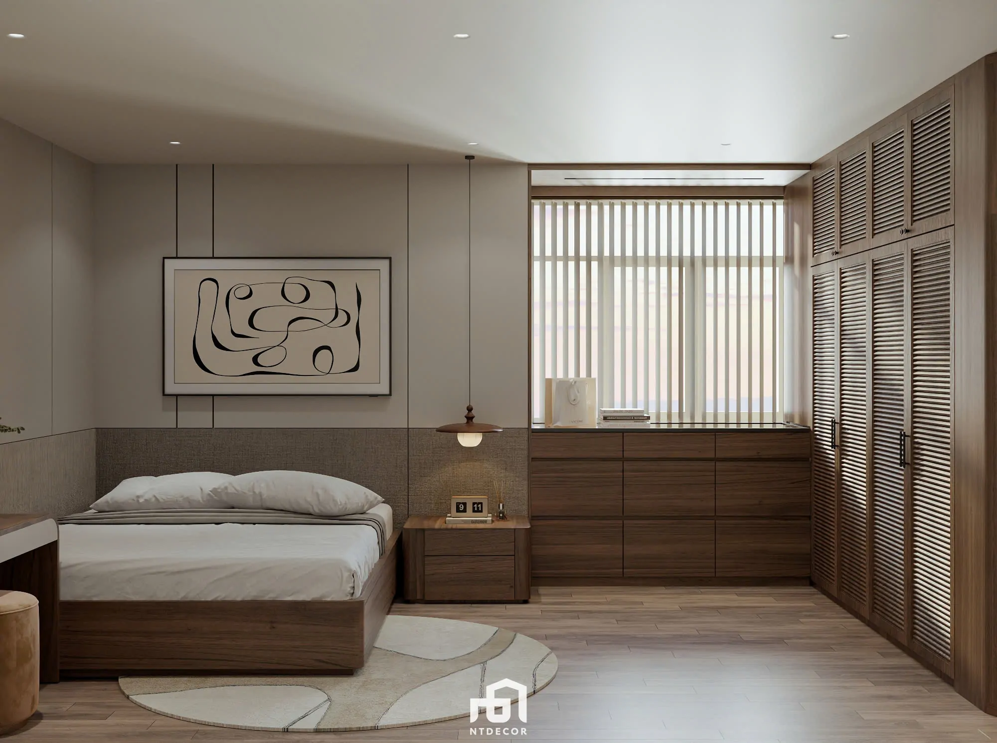 Bedroom of Ms Ly Apartment 3D Design Modern Style Mix Japandi | NTDecor