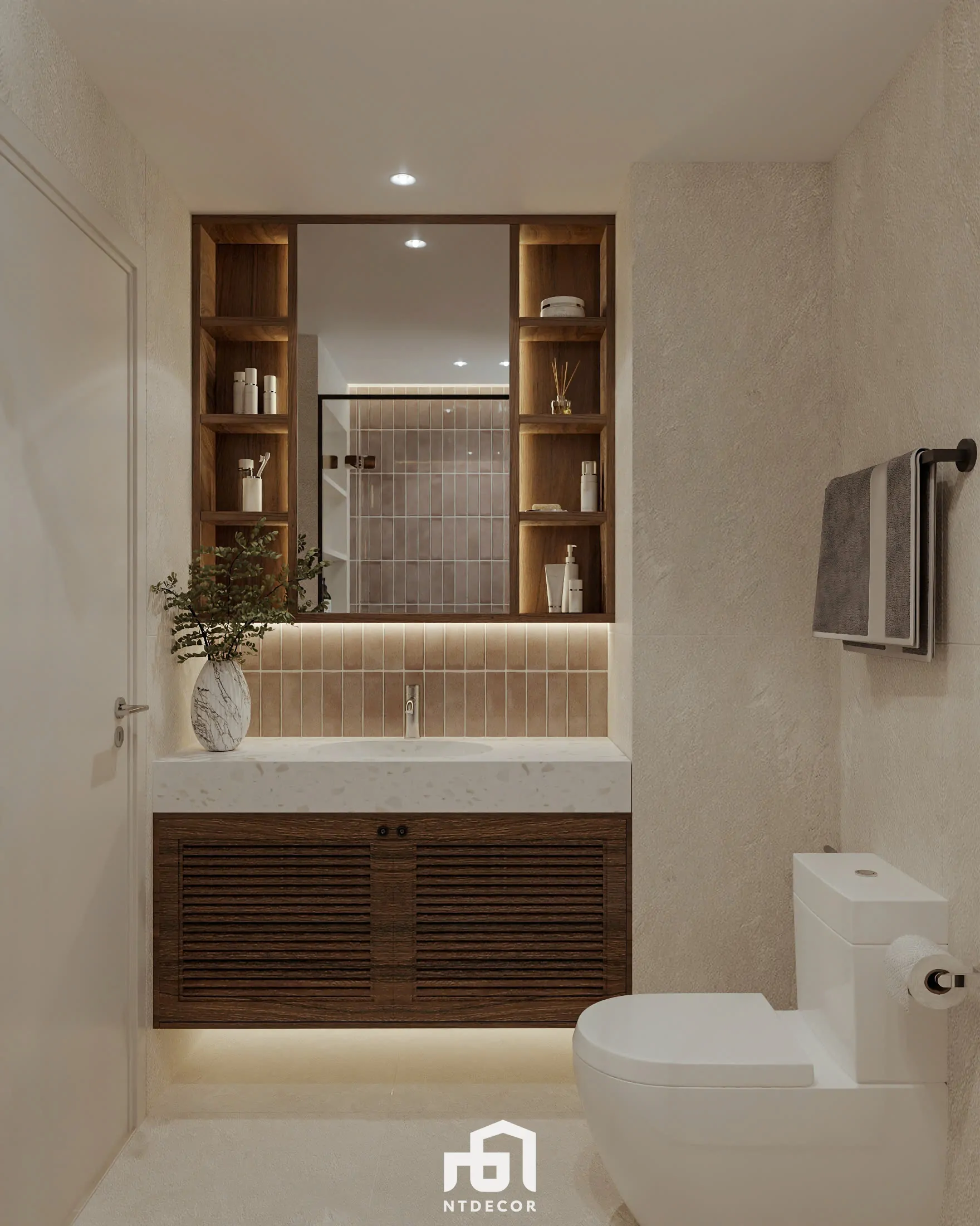 WC of Ms Ly Apartment 3D Design Modern Style Mix Japandi | NTDecor