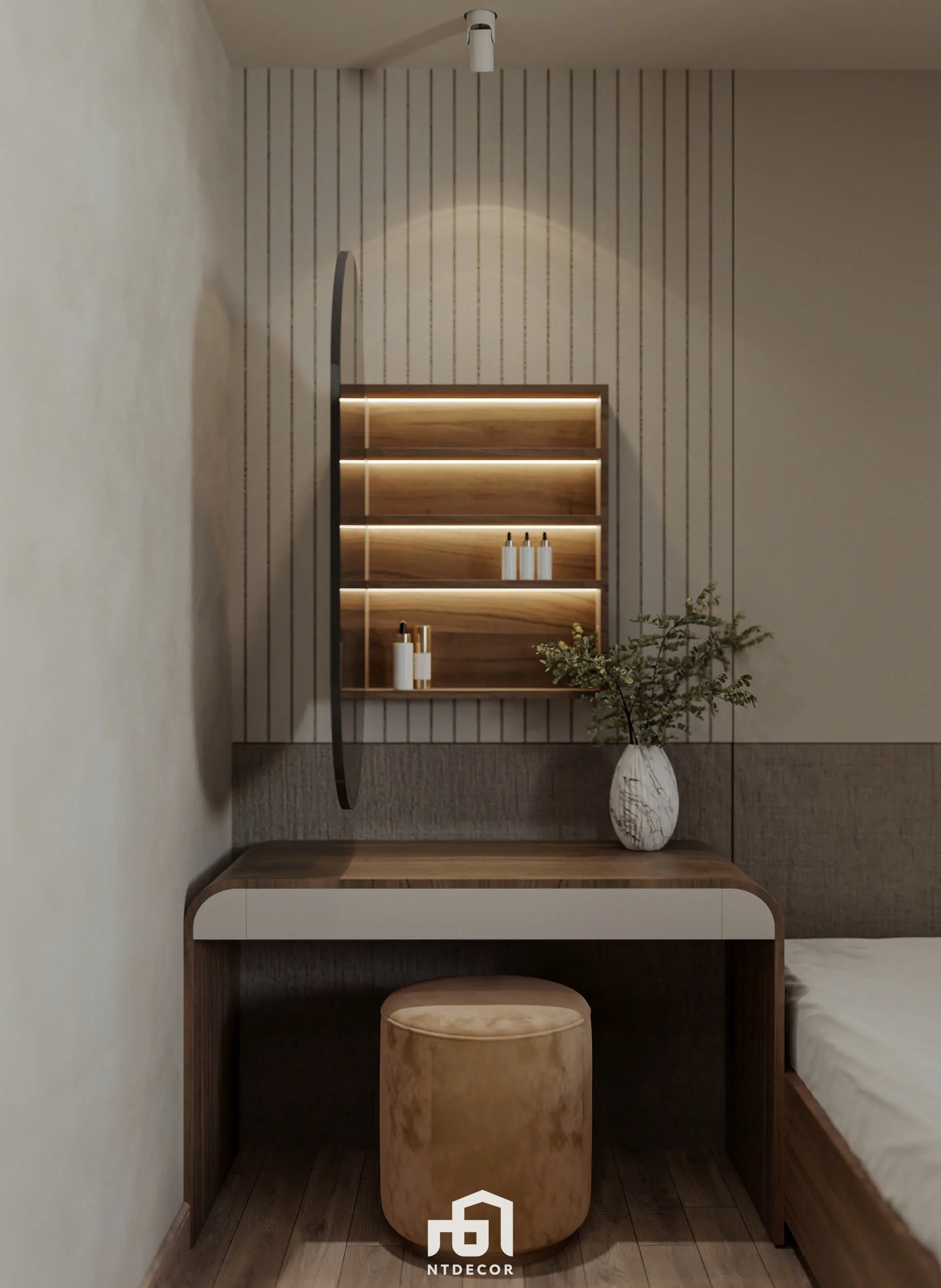 Bedroom of Ms Ly Apartment 3D Design Modern Style Mix Japandi | NTDecor