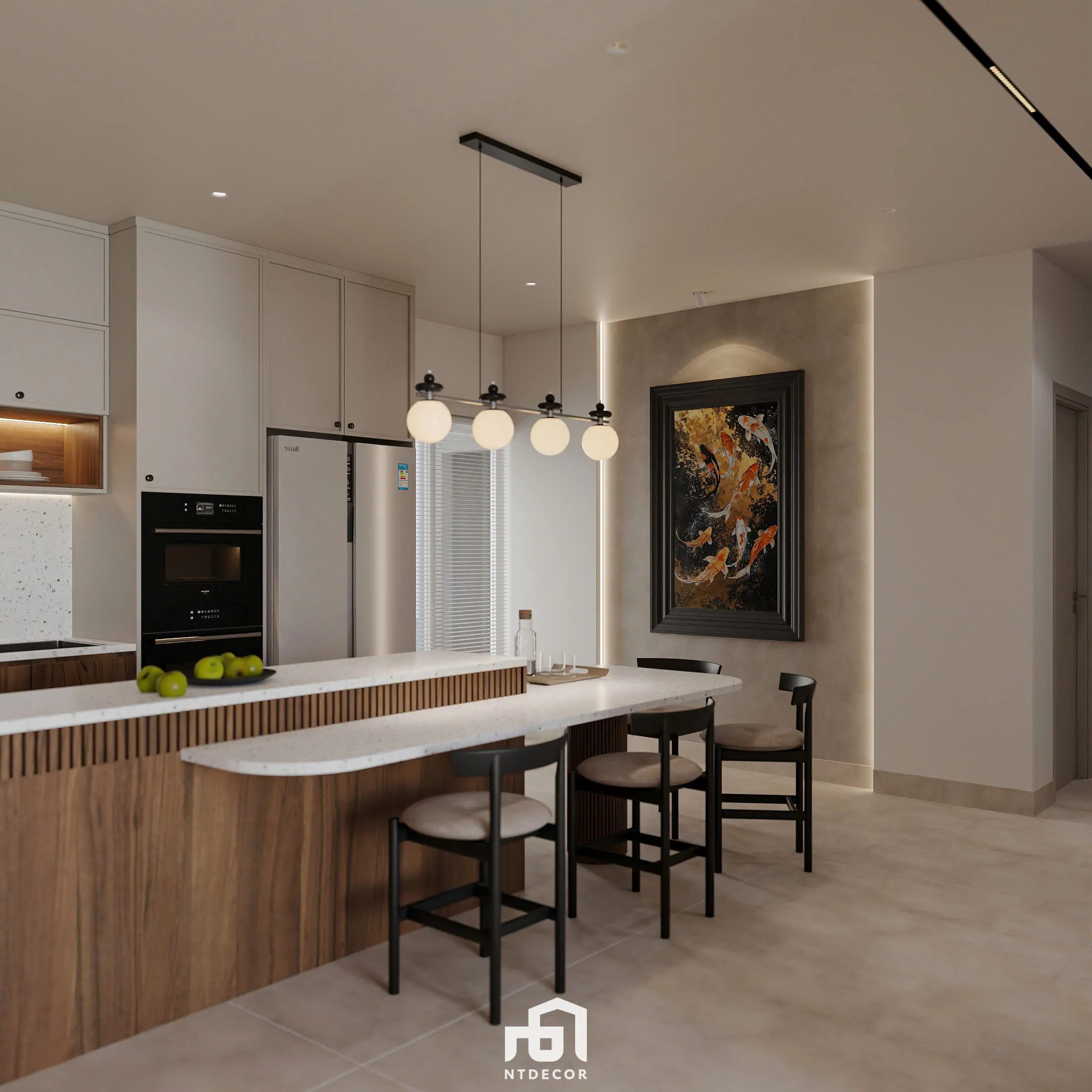 Kitchen of Ms Ly Apartment 3D Design Modern Style Mix Japandi | NTDecor