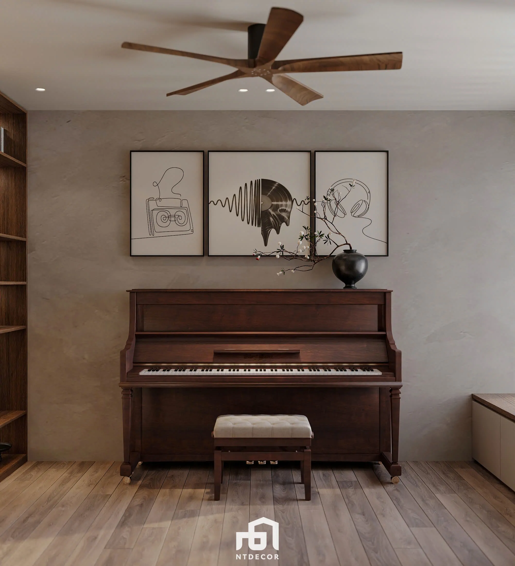 Living Room of Ms Ly Apartment 3D Design Modern Style Mix Japandi | NTDecor