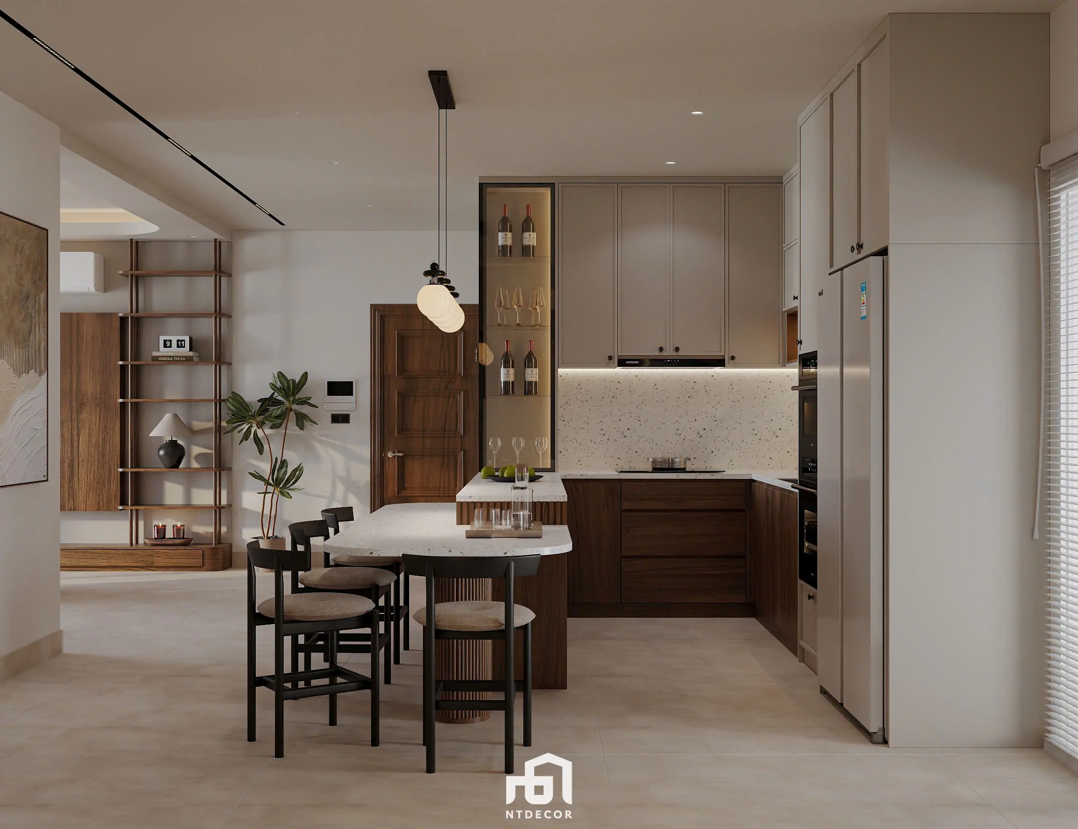 Kitchen of Ms Ly Apartment 3D Design Modern Style Mix Japandi | NTDecor