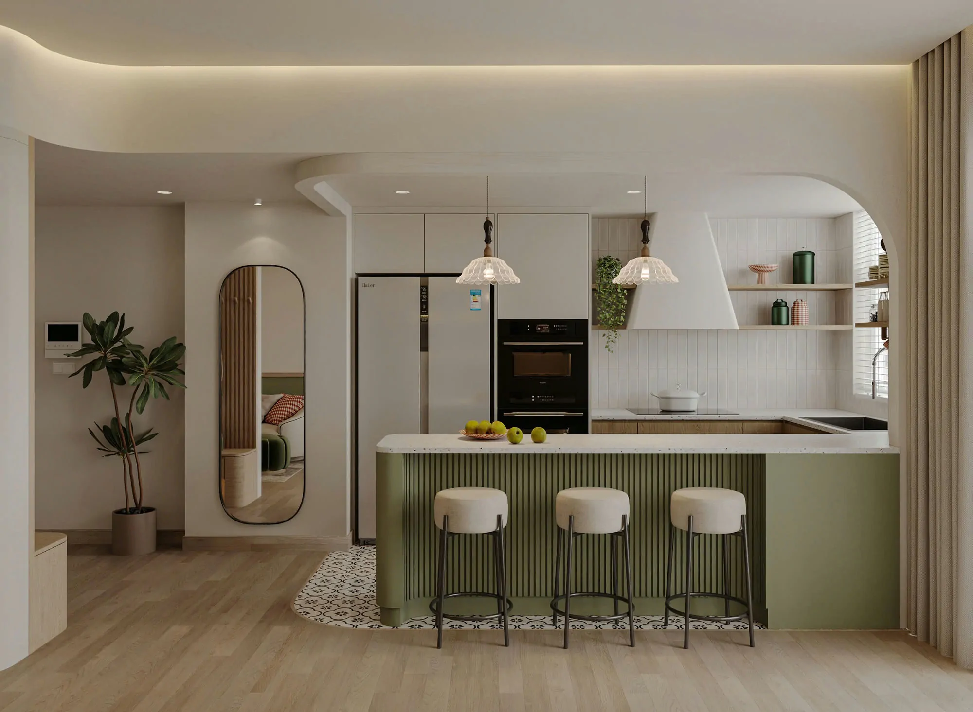 Phối cảnh thiết kế nội thất căn hộ hiện đại của chị Tú do NTDecor thực hiện