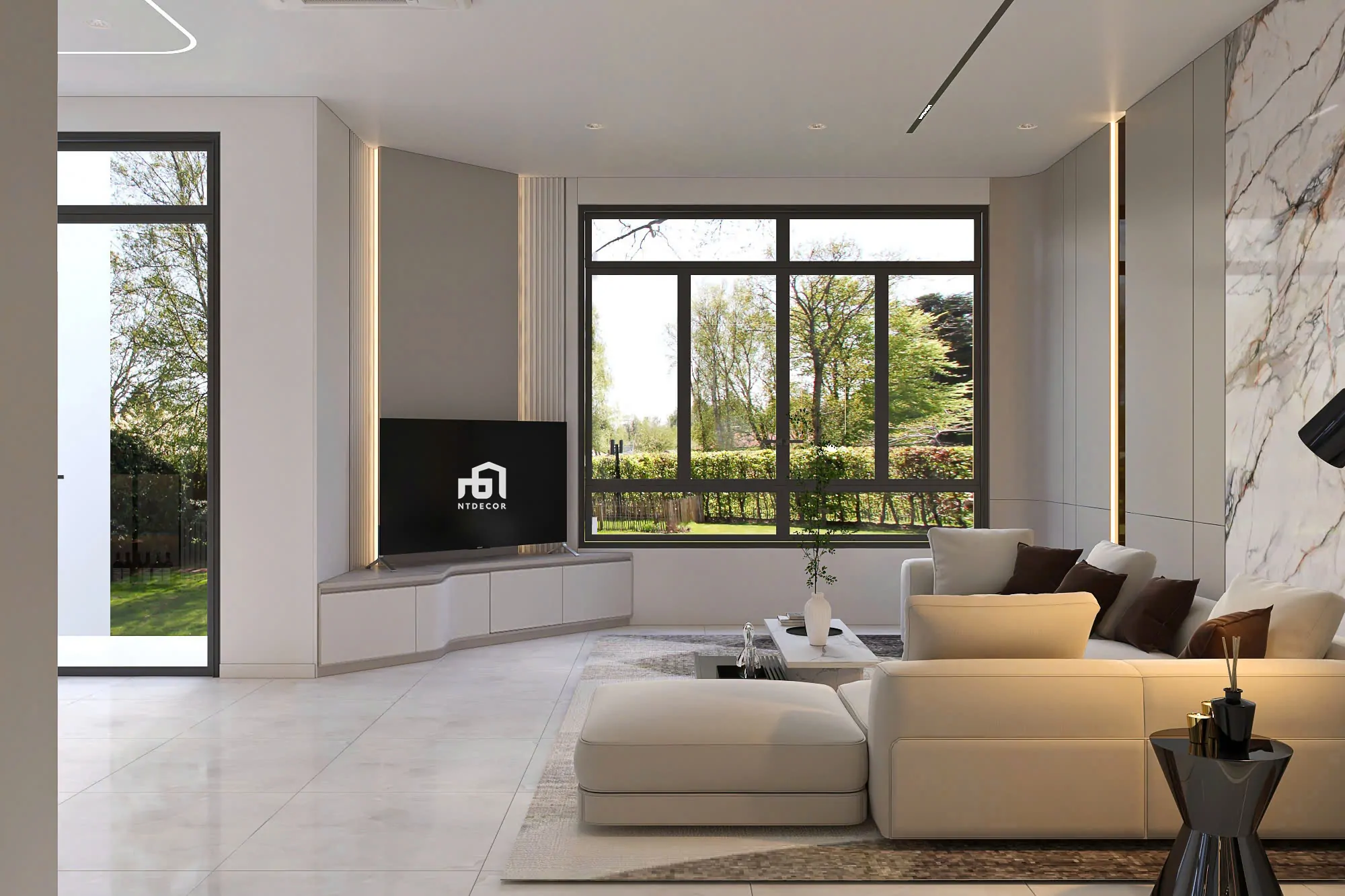 Living Room 3D Design of Bien Hoa House Interior Design Modern Style | NTDecor