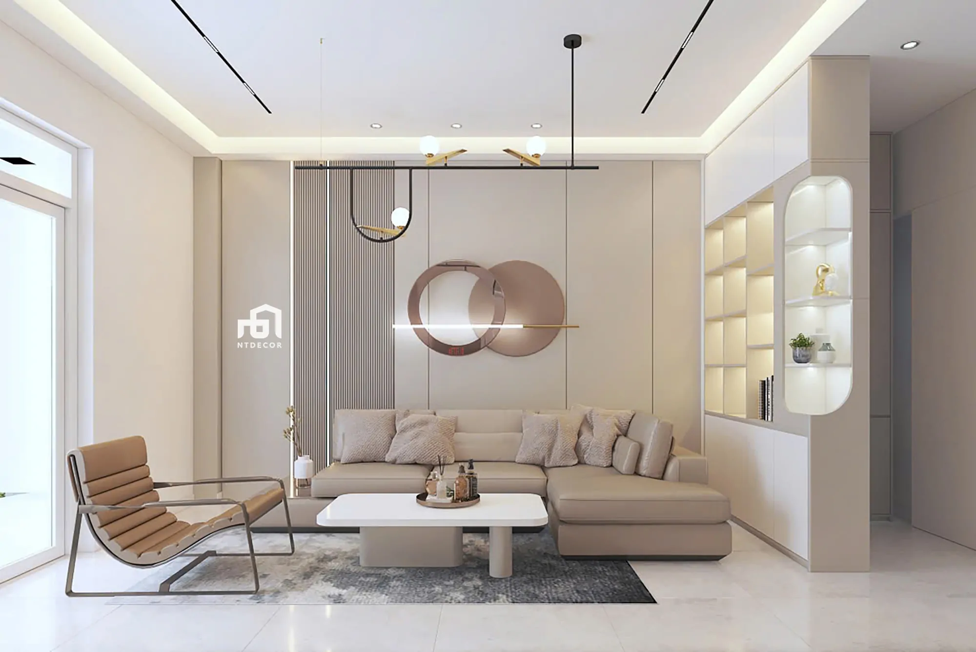 Living Room 3D Design of Bien Hoa House Interior Design Modern Style | NTDecor