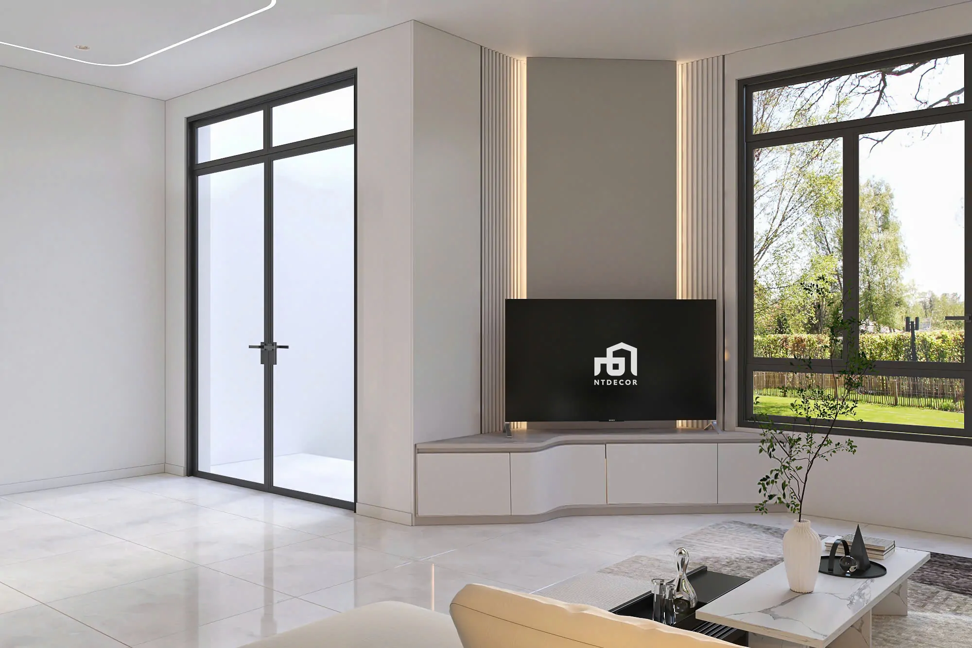 Living Room 3D Design of Bien Hoa House Interior Design Modern Style | NTDecor