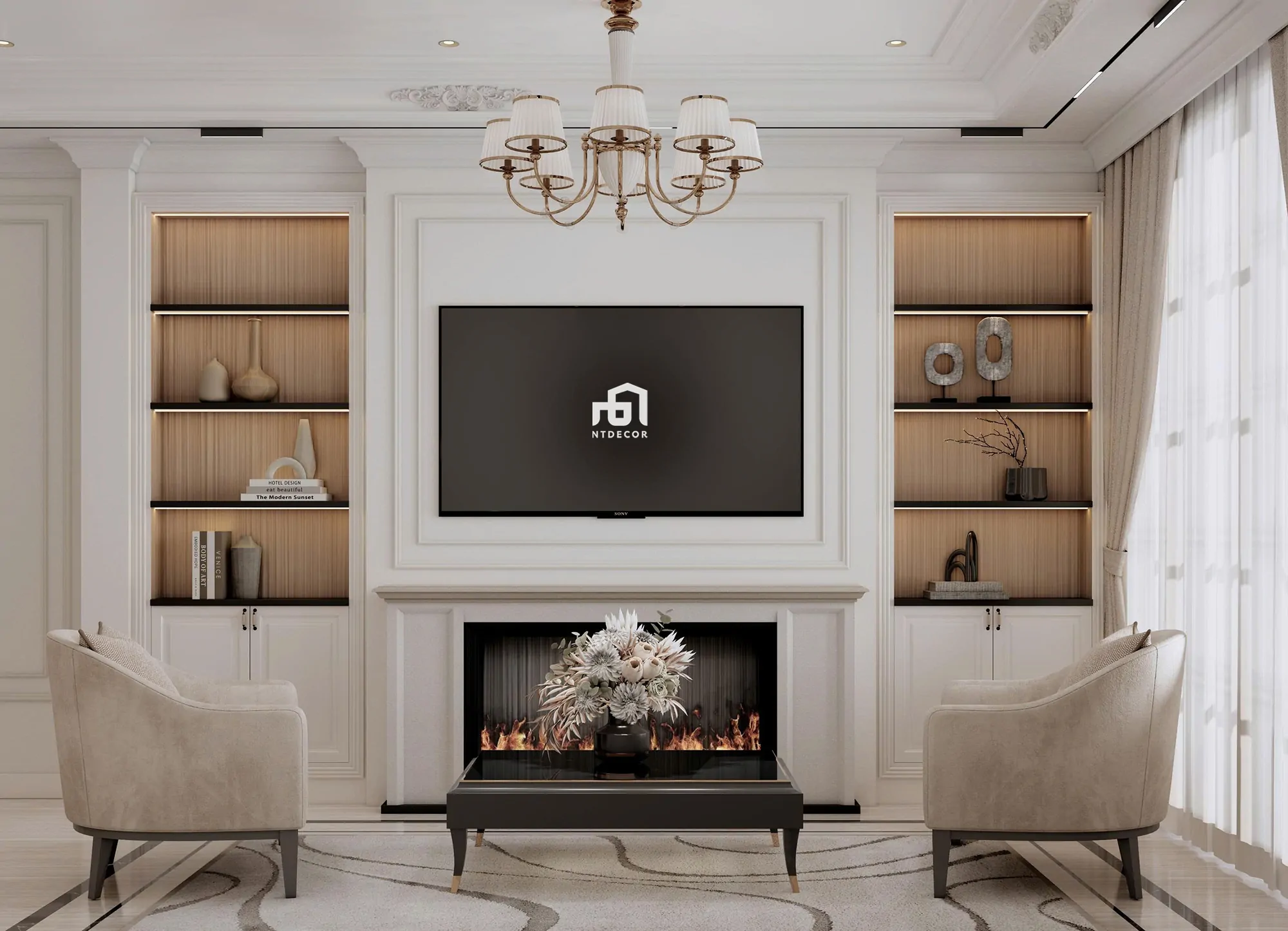 Living Room 3D Design of Interior Design Modern Classic Style | NTDecor