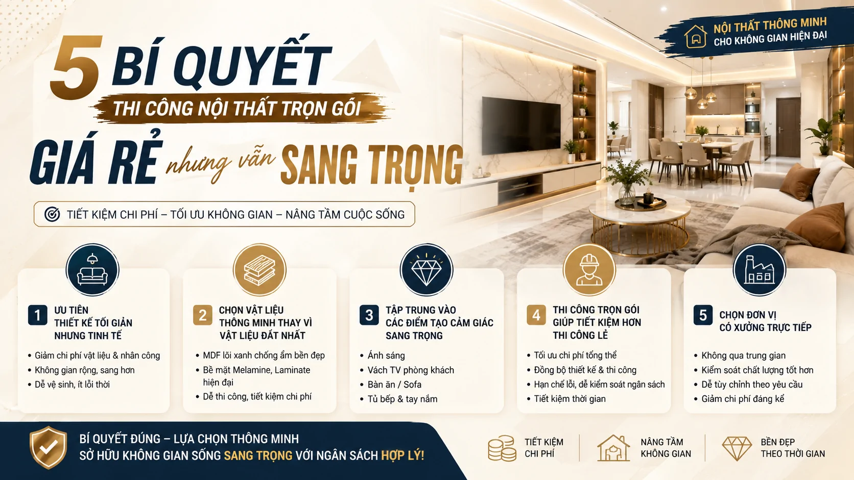 5 Bí quyết thi công nội thất trọn gói giá rẻ nhưng vẫn sang trọng