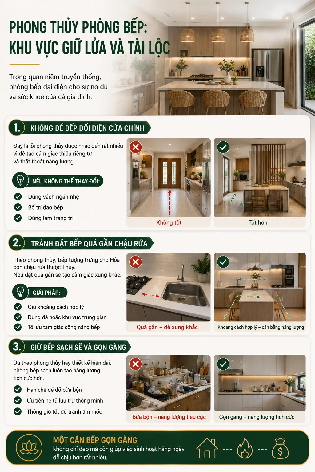 bố trí bếp hợp phong thủy