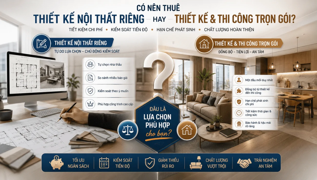 Có nên thuê thiết kế nội thất riêng hay chọn dịch vụ thiết kế & thi công trọn gói?
