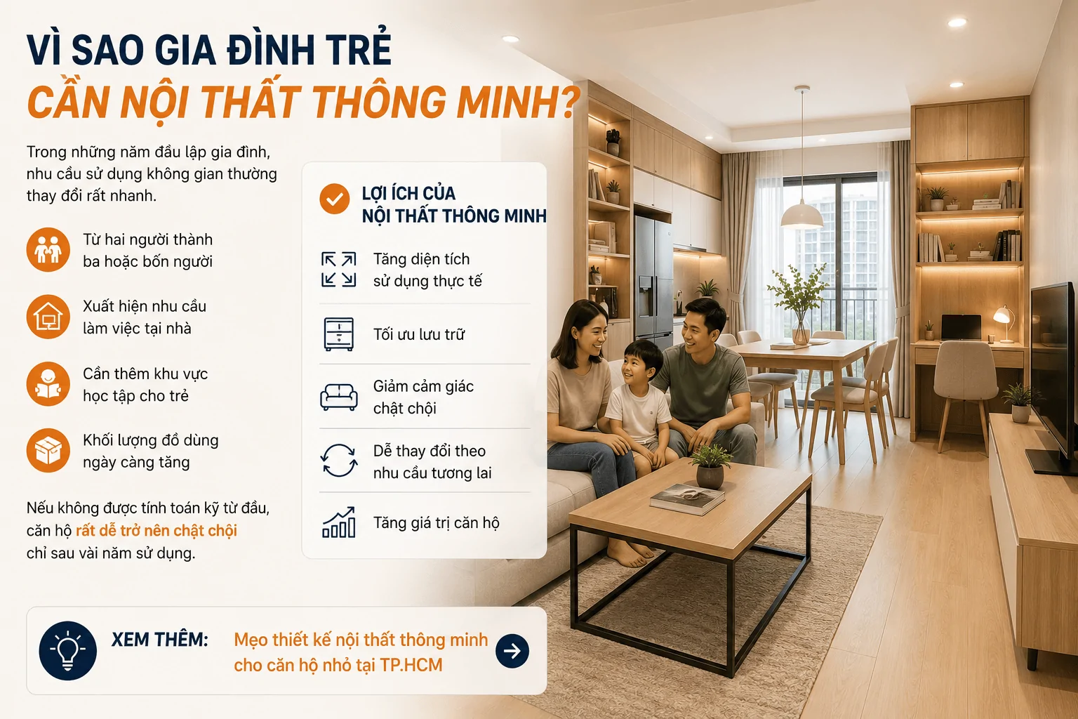 Gia đình trẻ trong căn hộ hiện đại