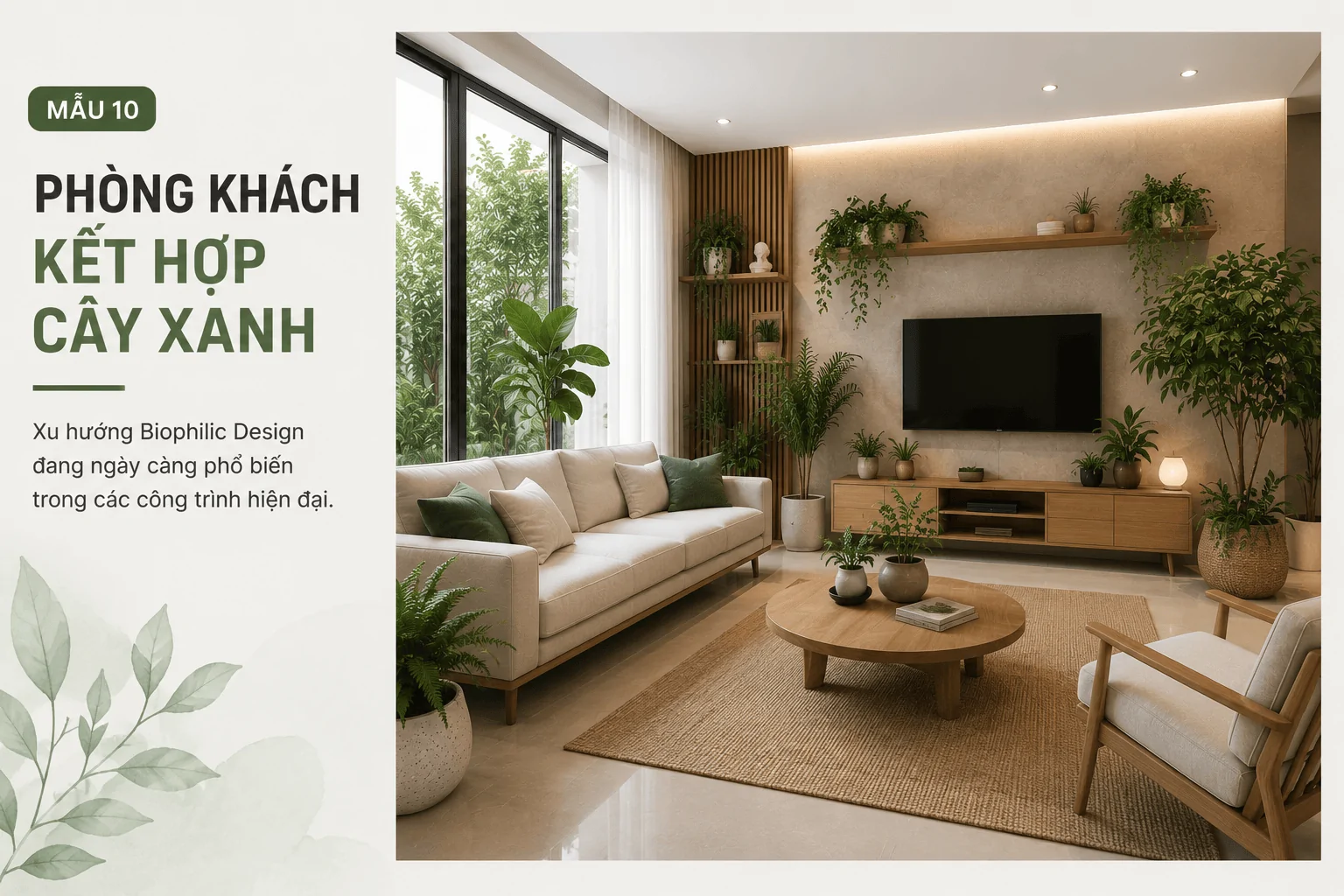 Phòng khách nhiều cây xanh