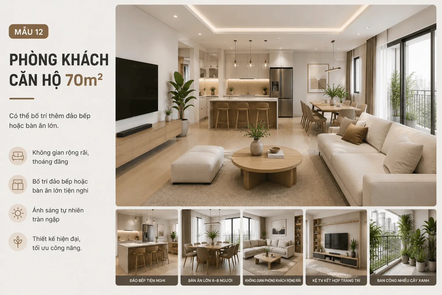Phòng khách căn hộ 70m2