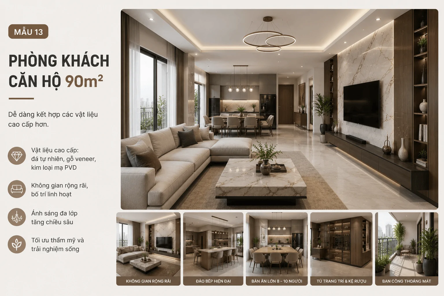 Phòng khách căn hộ 90m2