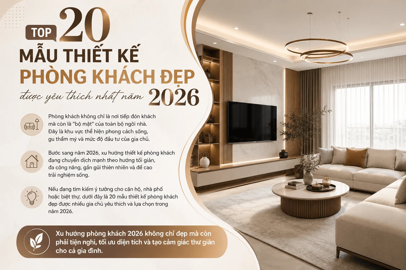 Mẫu thiết kế phòng khách đẹp năm 2026