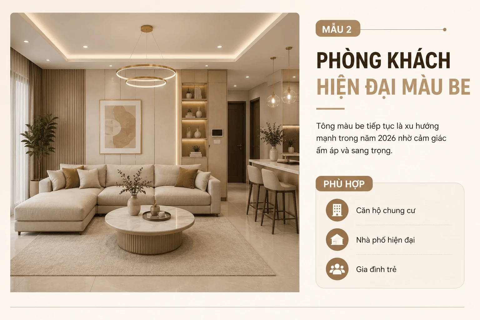 Phòng khách hiện đại màu be