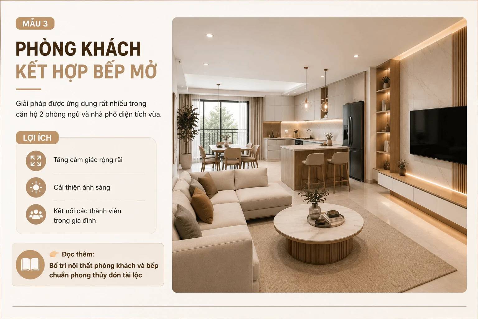 Phòng khách liên thông bếp