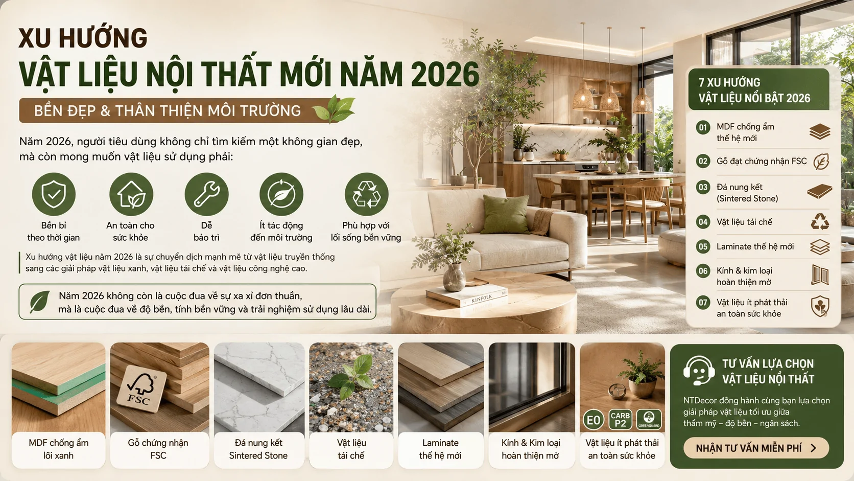 Xu hướng vật liệu nội thất 2026