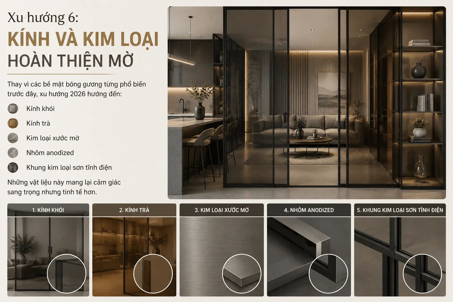 Nội thất kính và kim loại