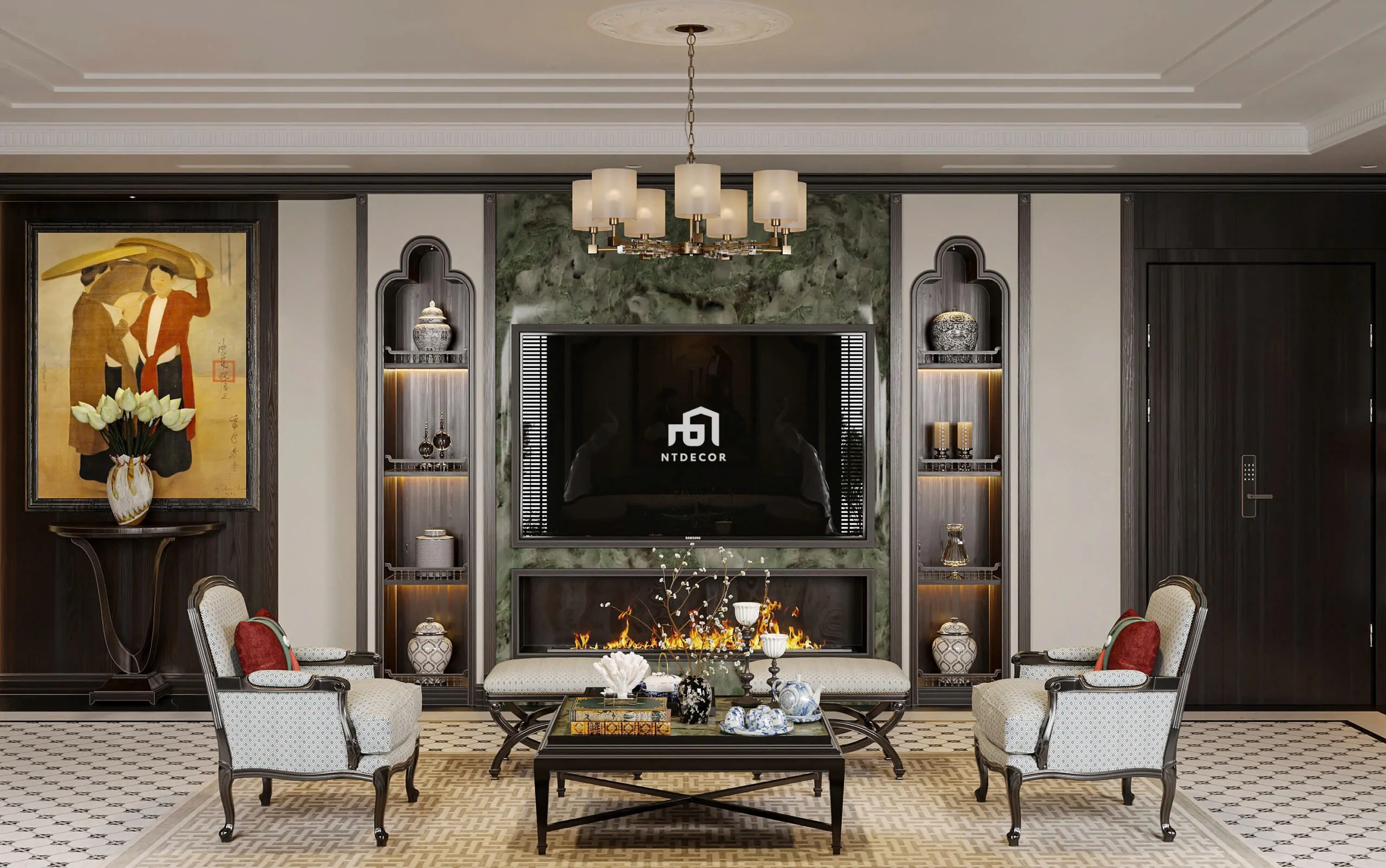 Living Room 3D Design of Interior Design Indochine Style | NTDecor