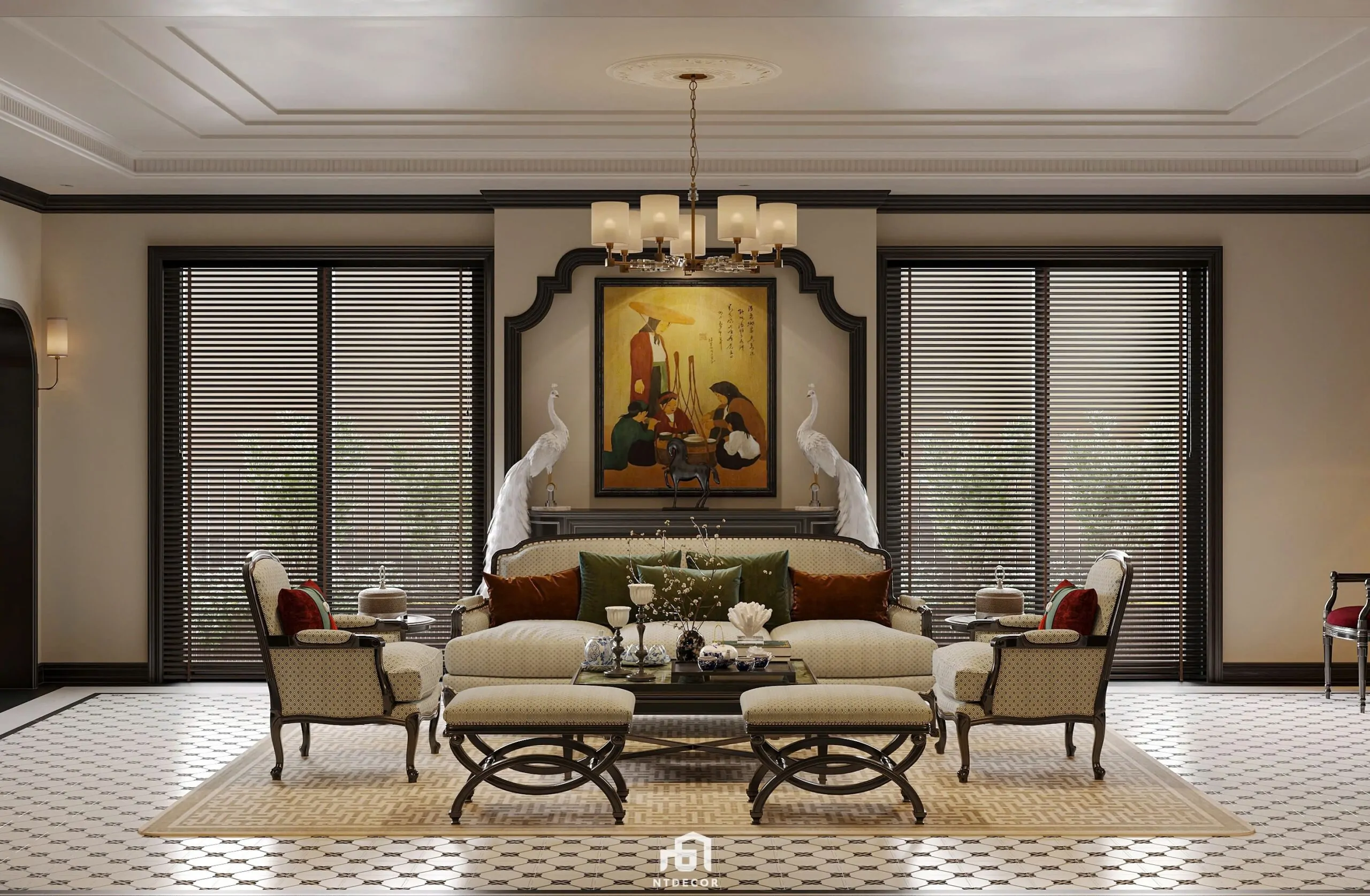 Living Room 3D Design of Interior Design Indochine Style | NTDecor