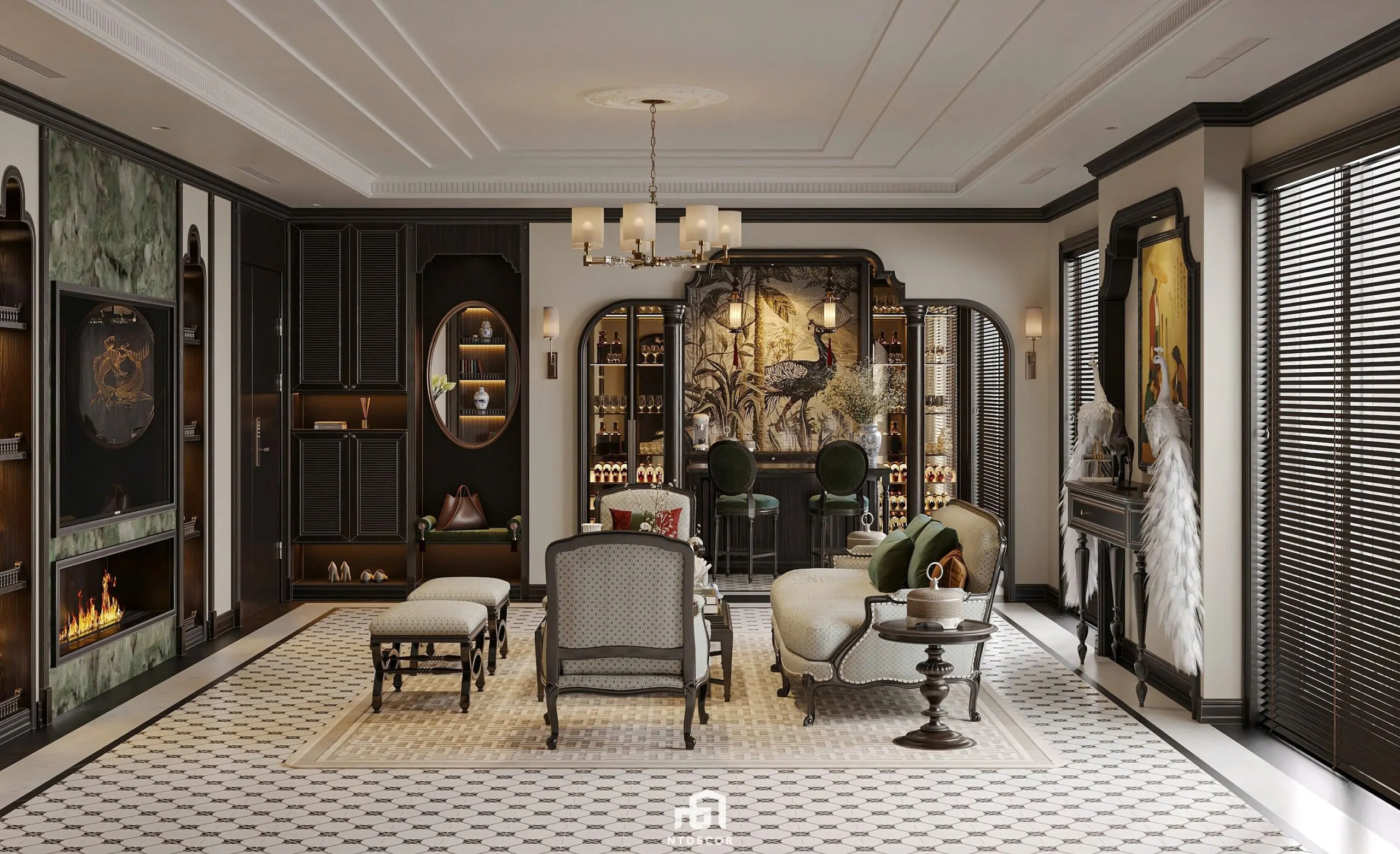 Living Room 3D Design of Interior Design Indochine Style | NTDecor