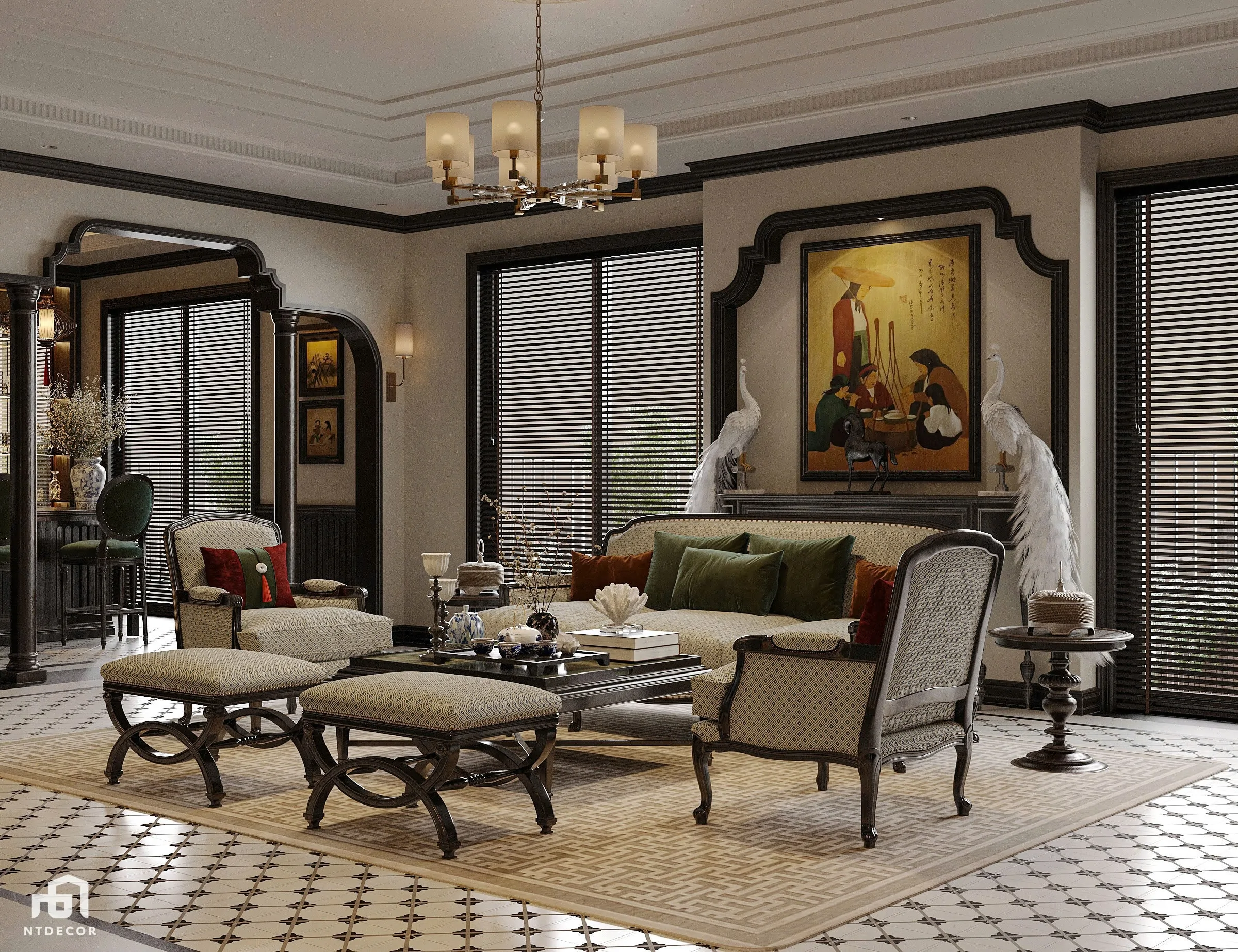 Living Room 3D Design of Interior Design Indochine Style | NTDecor