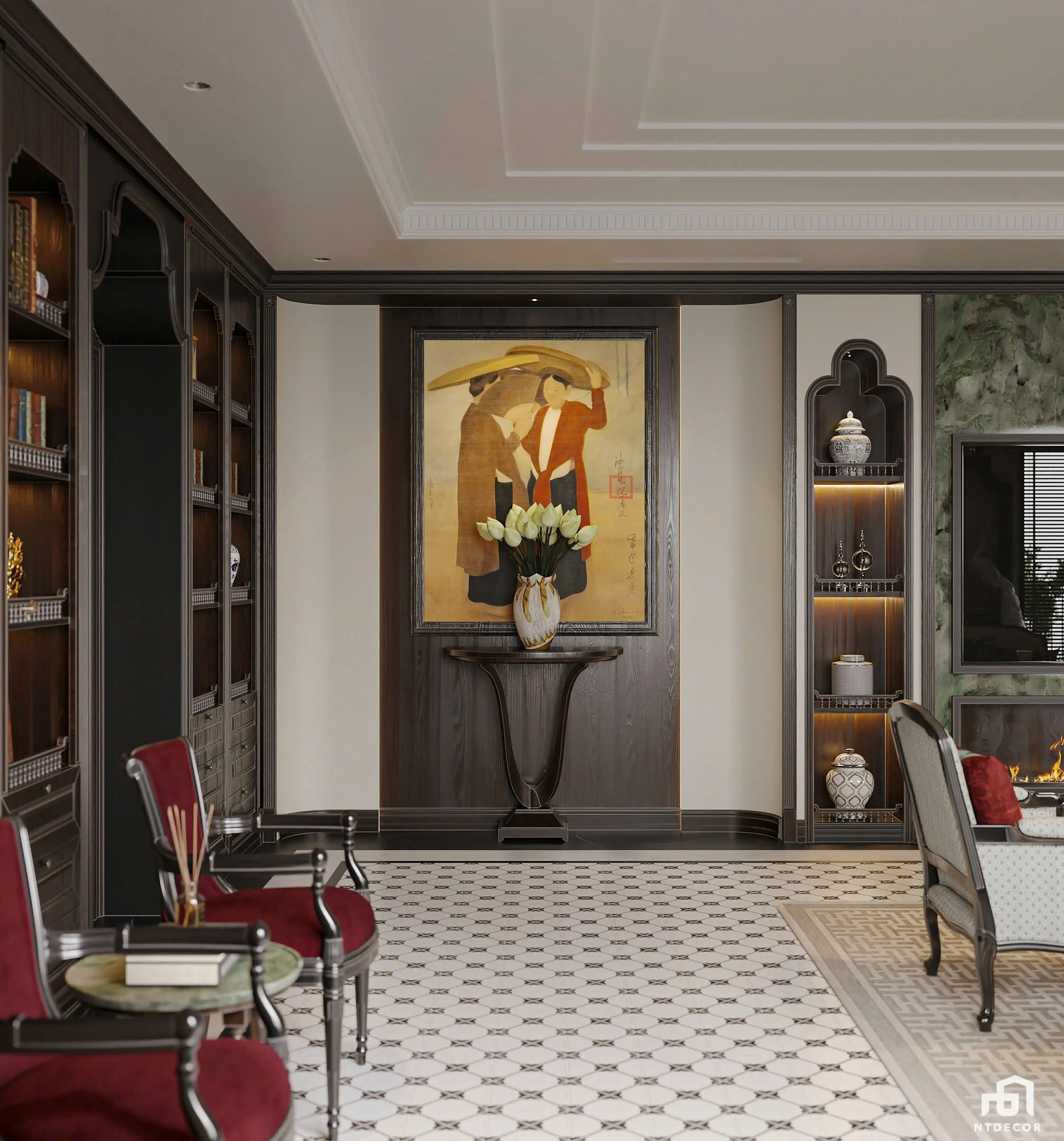 Living Room 3D Design of Interior Design Indochine Style | NTDecor
