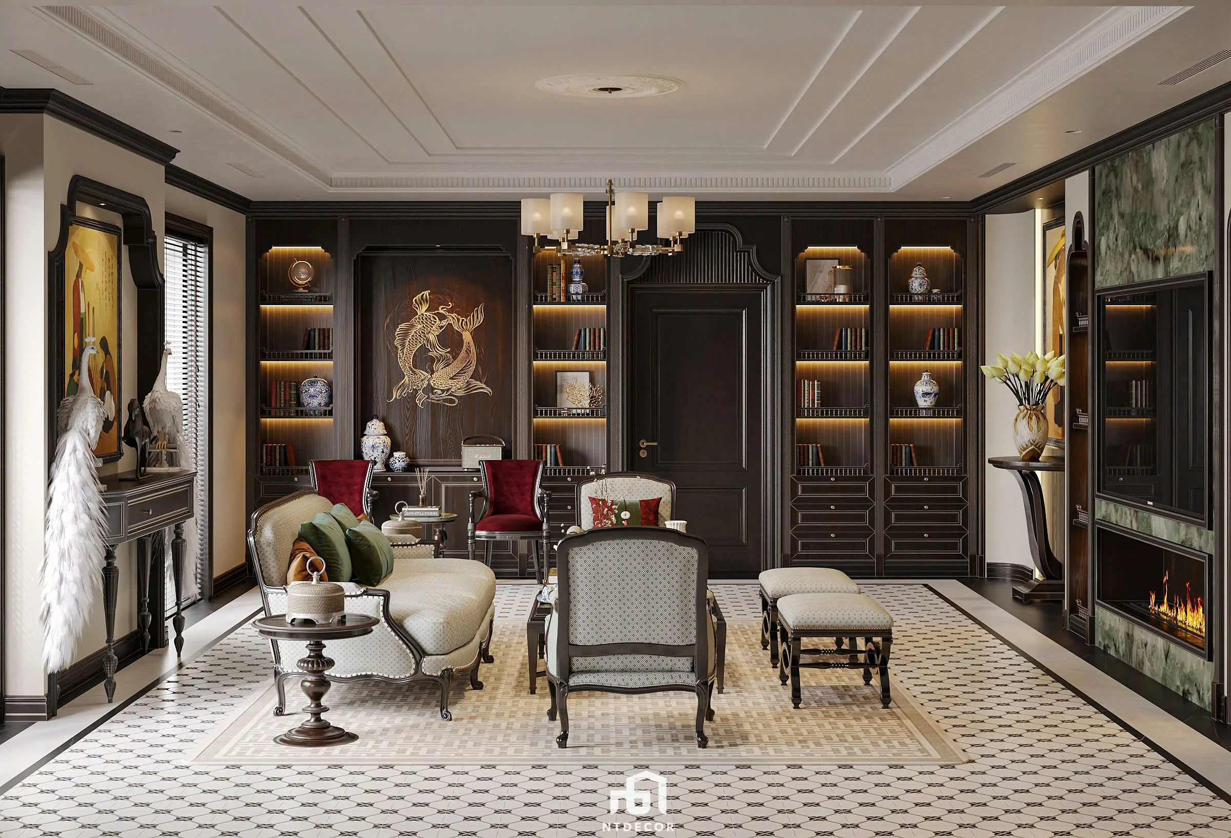 Living Room 3D Design of Interior Design Indochine Style | NTDecor