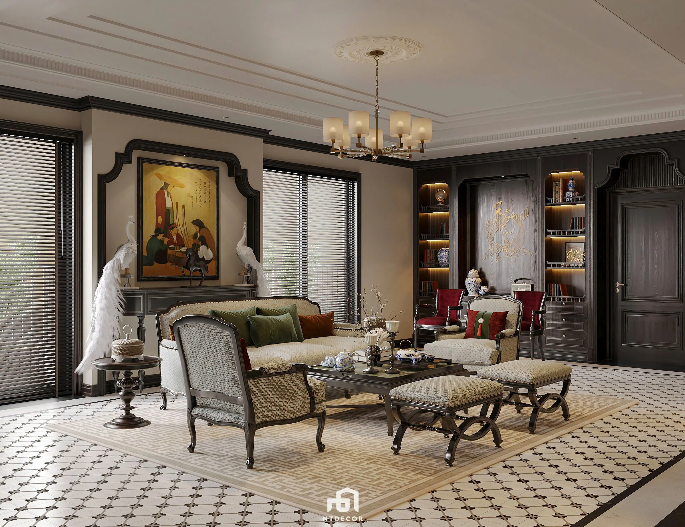 Living Room 3D Design of Interior Design Indochine Style | NTDecor