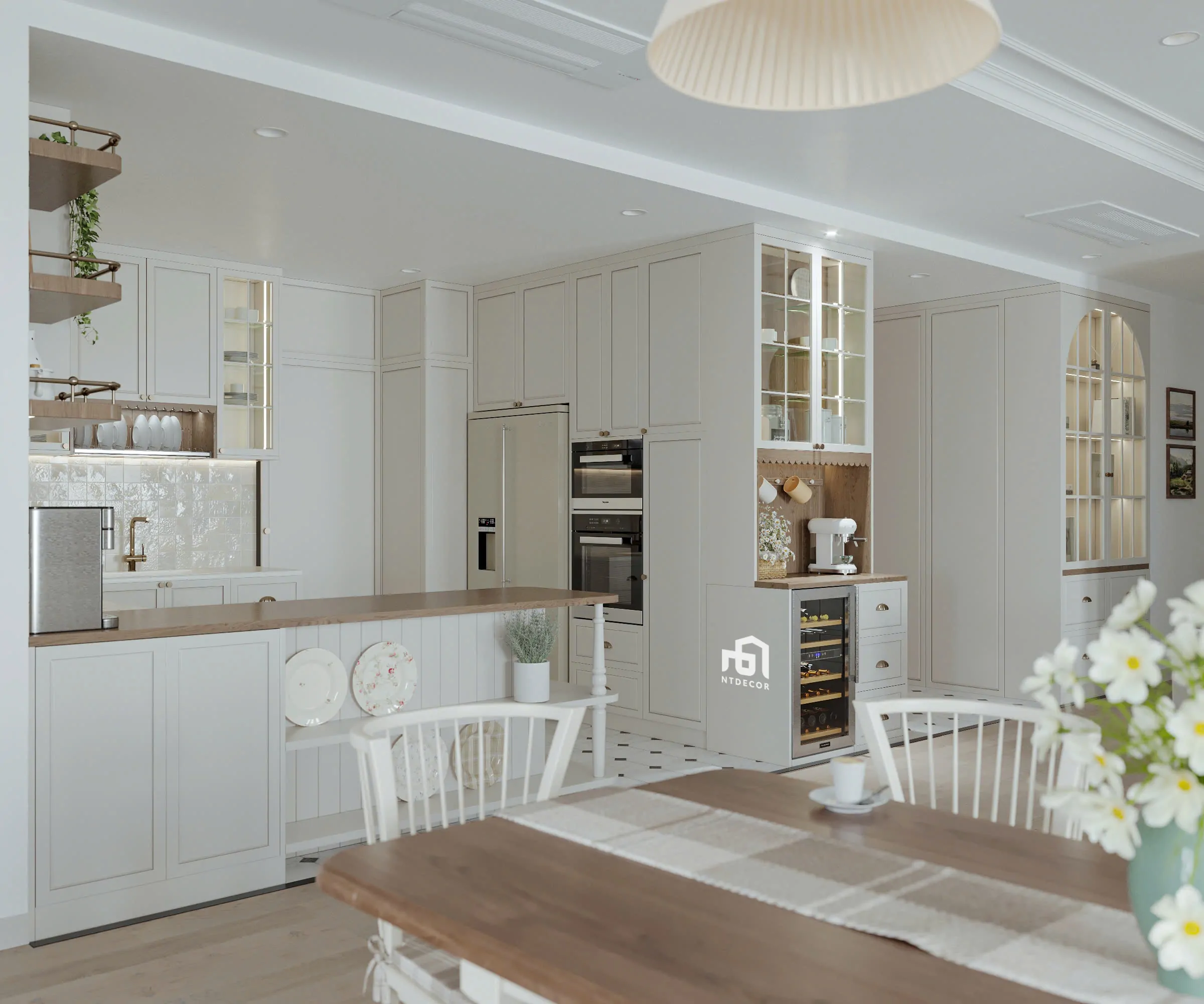 Thiết kế nội thất bếp Farmhouse hiện đại với màu trung tính | NTDecor