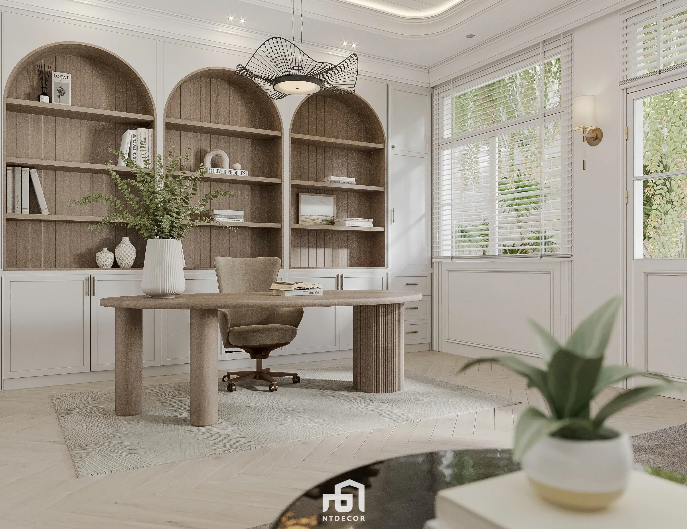Thiết kế phòng làm việc Farmhouse hiện đại với nội thất gỗ | NTDecor