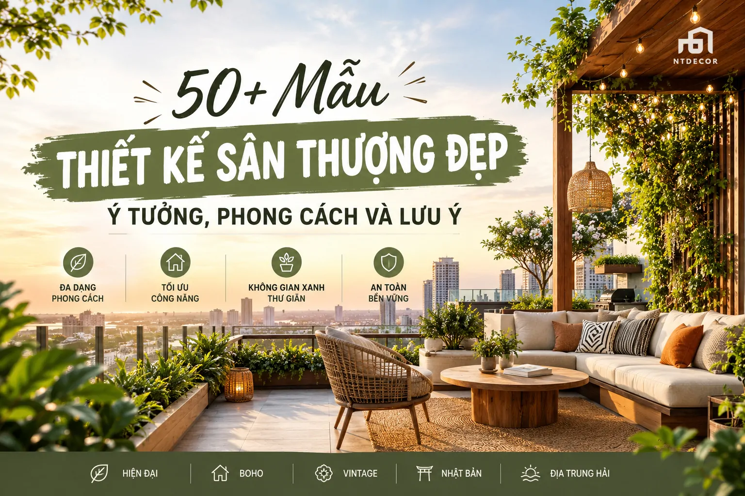 50+ mẫu thiết kế sân thượng đẹp với không gian xanh, khu thư giãn và nội thất ngoài trời | NTDecor